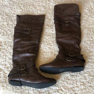 Brown knee high boots